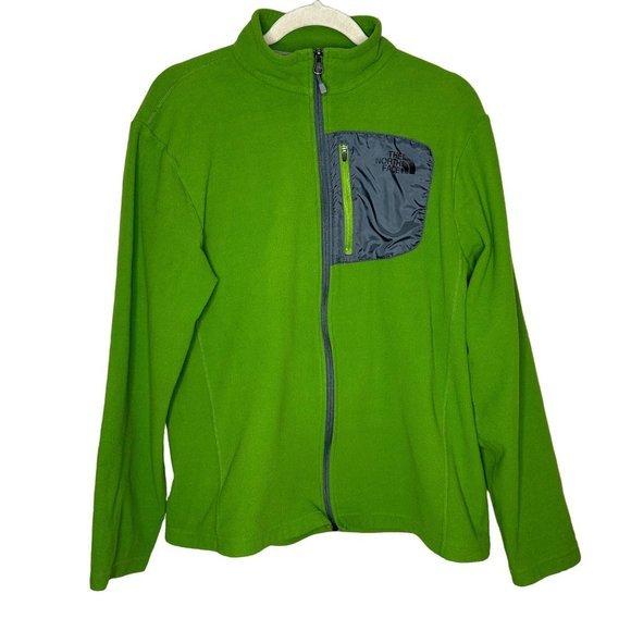 Men's The North Face Green Full Zip Fleece Sweatshirt Chest Pocket Sz M‎ - Picture 1 of 4